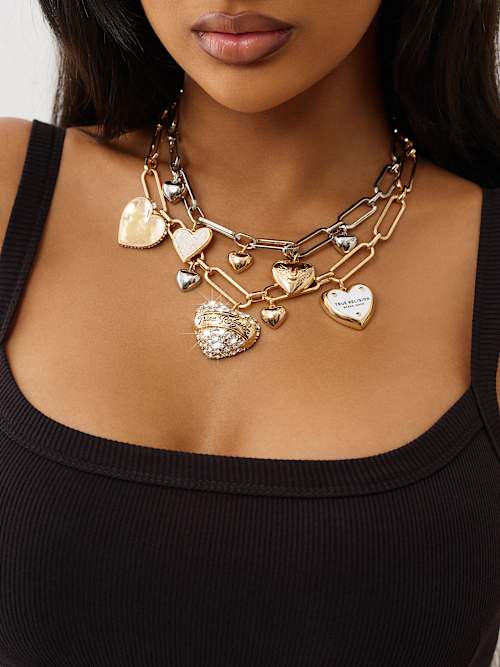 TWO-TONED HEART CHARM CHAIN NECKLACE