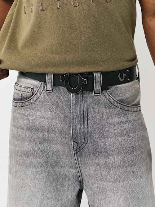 Ремень True Religion с клепками и принтом подков, черный