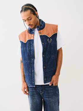 WESTERN DENIM PUFFER VEST