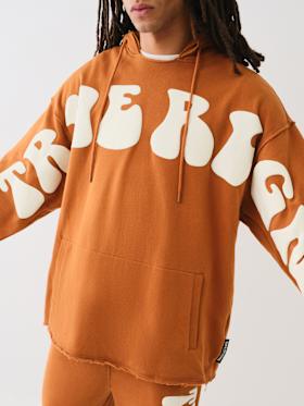 PUFF PRINT RAW HEM HOODIE