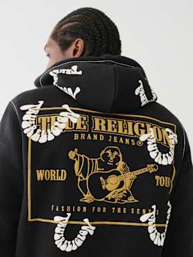 BIG T WARPED PUFF PRINT LOGO ZIP HOODIE