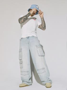 LIGHT WASH BAGGY CARGO JEAN