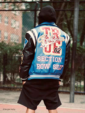 FAUX LEATHER PATCH EMBROIDERY VARSITY JACKET