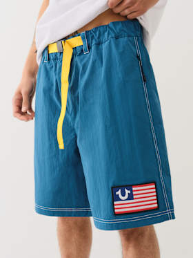 BELTED NYLON TRUE FLAG SHORT
