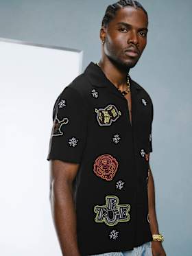 GROOVY EMBROIDERY CAMP COLLAR SHIRT