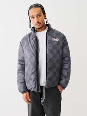 EMBROIDERED CHECKERED PUFFER JACKET 