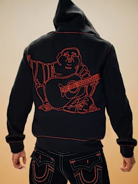 SUPER T EMBROIDERED BUDDHA LOGO ZIP HOODIE