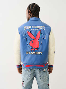 TRUE RELIGION X PLAYBOY BOMBER VARSITY JACKET