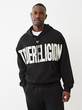 KNIT LOGO PANEL BOXY HOODIE