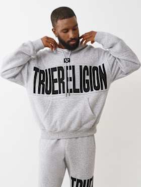 KNIT LOGO PANEL BOXY HOODIE