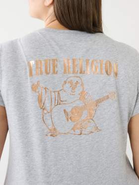 METALLIC BUDDHA LOGO V NECK TEE