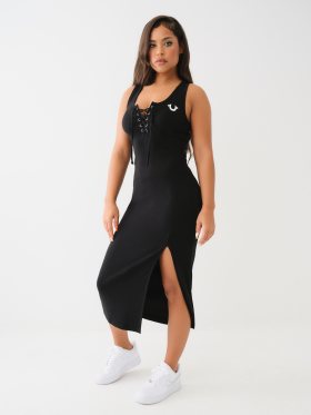 HORSESHOE LOGO LACE UP MIDI DRESS