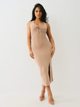 HORSESHOE LOGO LACE UP MIDI DRESS