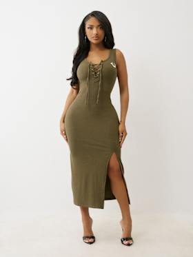 HORSESHOE LOGO LACE UP MIDI DRESS