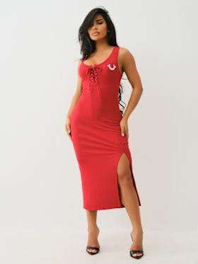 HORSESHOE LOGO LACE UP MIDI DRESS
