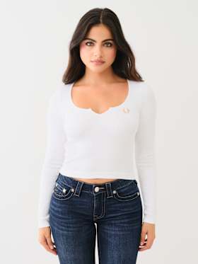 SEAMLESS NOTCH LONG SLEEVE TOP