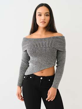 RIBBED OFF THE SHOULDER SWEATER