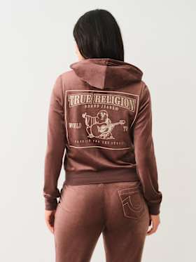 VELOUR LUREX BIG T ZIP HOODIE