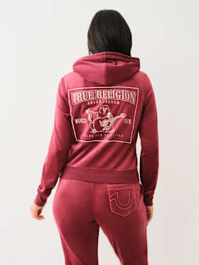 VELOUR LUREX BIG T ZIP HOODIE