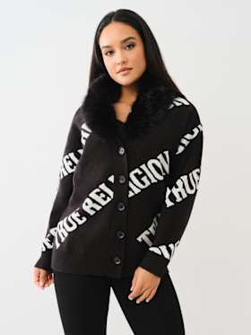 FUR TRIM LOGO CARDIGAN
