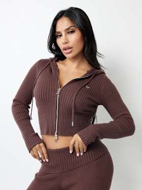 SHRUNKEN TWO-WAY ZIP HOODED SWEATER