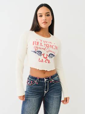 DISTRESSED LOGO LONG SLEEVE BABY TEE
