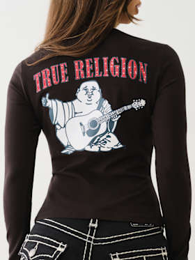 CRYSTAL LOGO LONG SLEEVE V NECK TEE