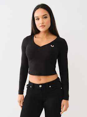 RIBBED HORSESHOE LONG SLEEVE TOP