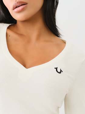RIBBED HORSESHOE LONG SLEEVE TOP