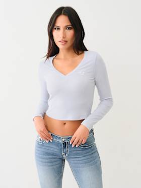 RIBBED HORSESHOE LONG SLEEVE TOP