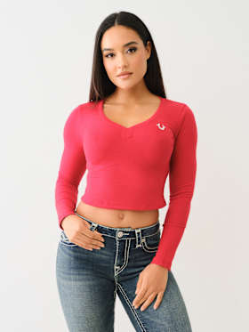 RIBBED HORSESHOE LONG SLEEVE TOP