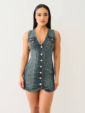 FITTED DENIM VEST DRESS