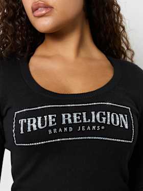 CRYSTAL LOGO SCOOP NECK SWEATER