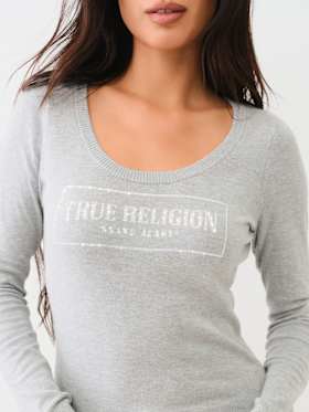 CRYSTAL LOGO SCOOP NECK SWEATER