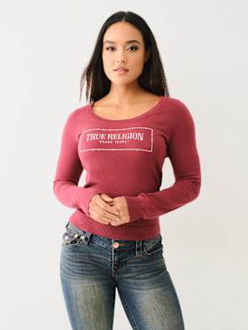 CRYSTAL LOGO SCOOP NECK SWEATER