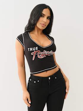 RUCHED CAP SLEEVE LOGO BABY TEE