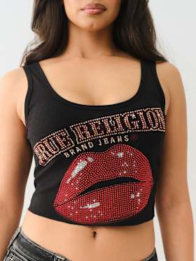 CRYSTAL LIPS RAW HEM CROP TANK