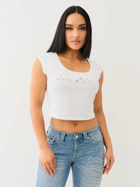 LACE LOGO SCOOP NECK BABY TEE