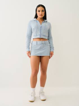 WASHED RAW EDGE BIG T MINI SKIRT