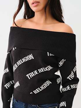 OFF-THE-SHOULDER LOGO SWEATER 