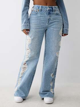 BOBBI SUPER DISTRESSED MID RISE BAGGY JEAN