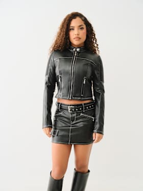 FAUX LEATHER MOTO ZIP JACKET