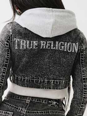 HOODED CROP COMBO JACKET