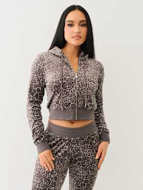 VELOUR LEOPARD ZIP HOODIE 