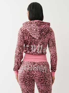 VELOUR LEOPARD ZIP HOODIE 
