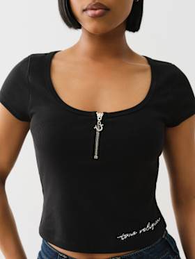 HALF ZIP RIBBED TOP