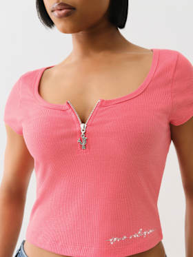 HALF ZIP RIBBED TOP