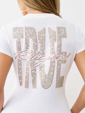 CRYSTAL TRUE LOGO V NECK TEE
