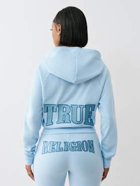 EMBROIDERED TERRY V NOTCH HOODIE