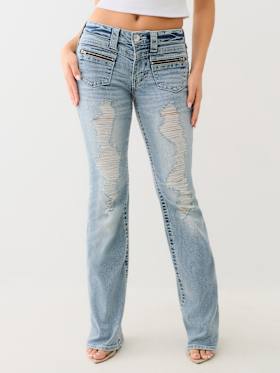 BECCA DISTRESSED ZIP POCKET BOOTCUT JEAN